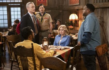 Utkarsh Ambudkar, Justin Kirk, Richie Moriarty, Rose McIver, and Tristan D. Lalla in 'Ghosts' Season 5