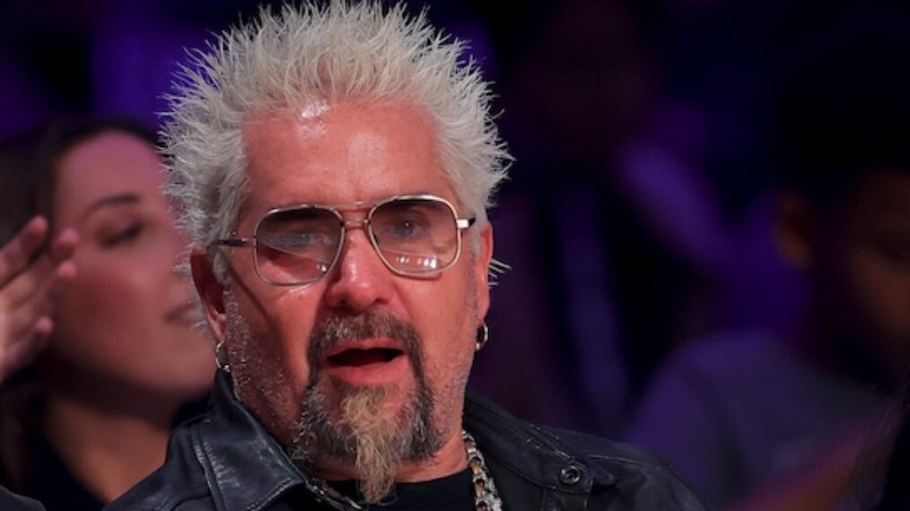 Guy Fieri watches during the Celebrity Game during 2026 NBA All-Star at The Kia Forum on
