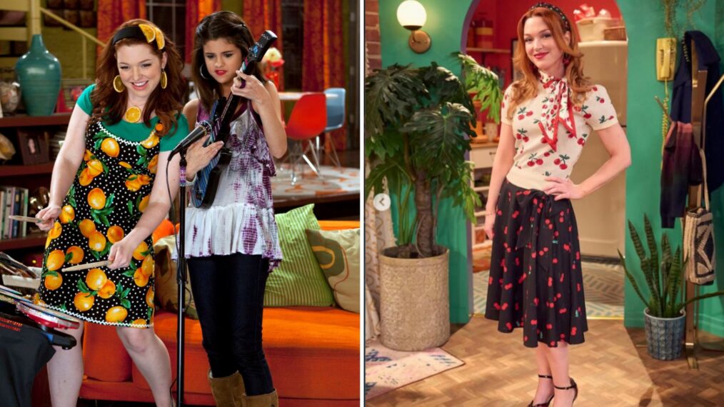 (left) Jennifer Stone and Selena Gomez on 'Wizards of Waverly Place, (right) Stone in 'Wizards Beyond