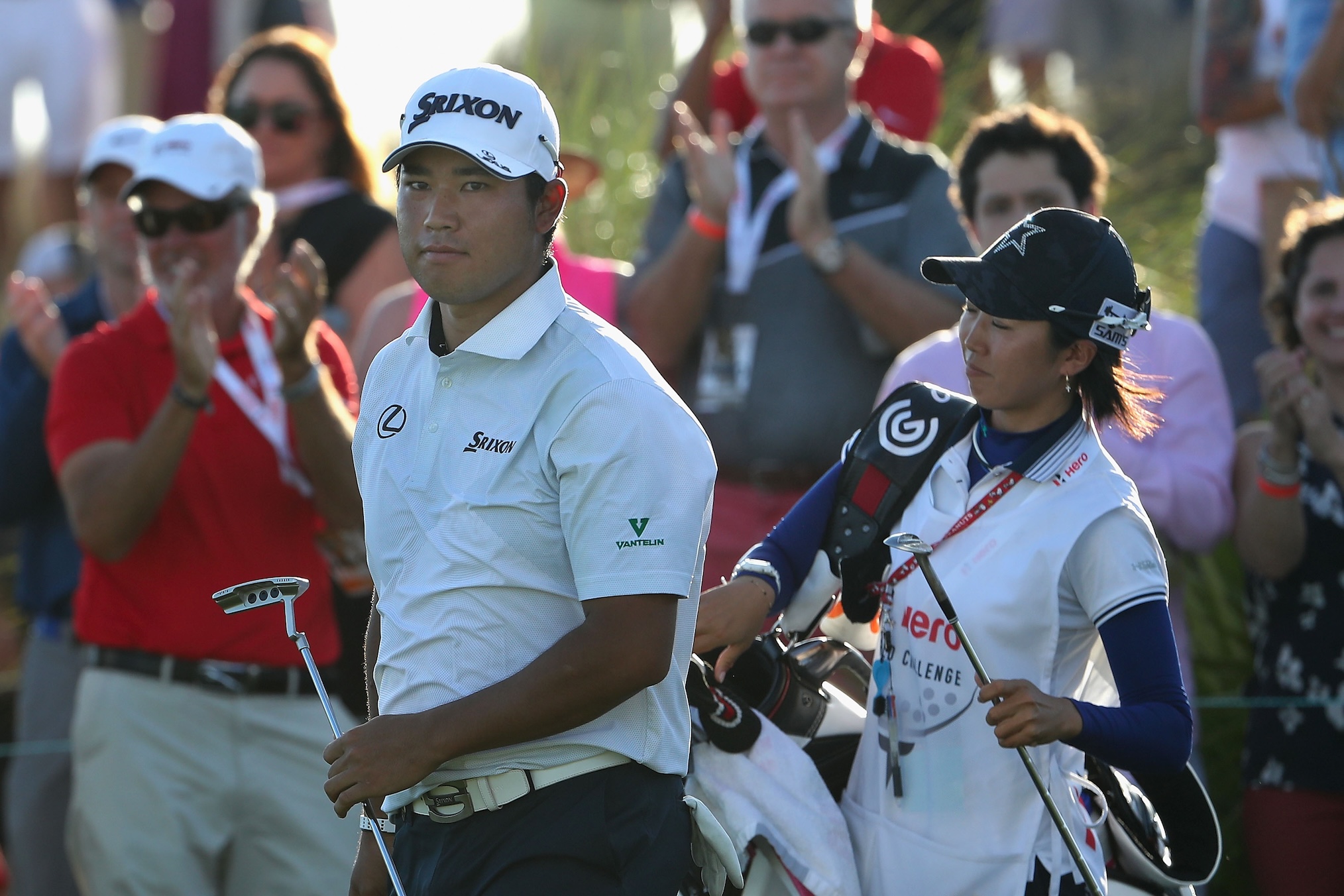 Hideki Matsuyama and Mei Inui during the final round of the Hero World Challenge at Albany, The Bahamas on December 4, 2016 in Nassau, Bahamas.