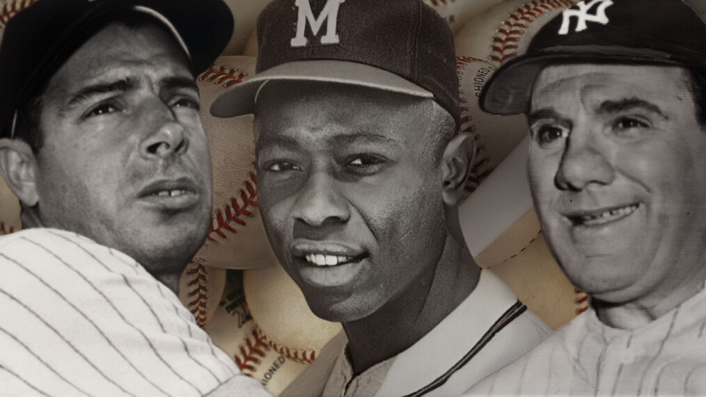 History of Baseball timeline header with Joe Dimaggio, Hank Aaron and Babe Ruth