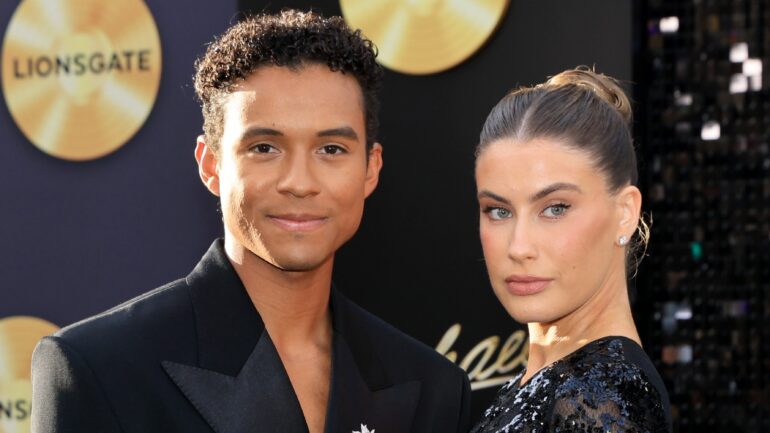 Jaafar Jackson and Maddie Simpson attend Lionsgate's "Michael" Los Angeles premiere at Dolby Theatre on April 20, 2026 in Los Angeles, California.
