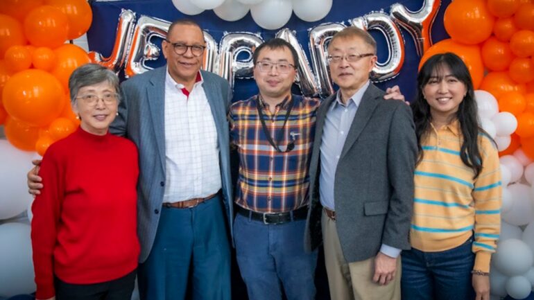 Jamie Ding with his family and the New Jersey Lieutenant Governor Dr. Dale G. Caldwell