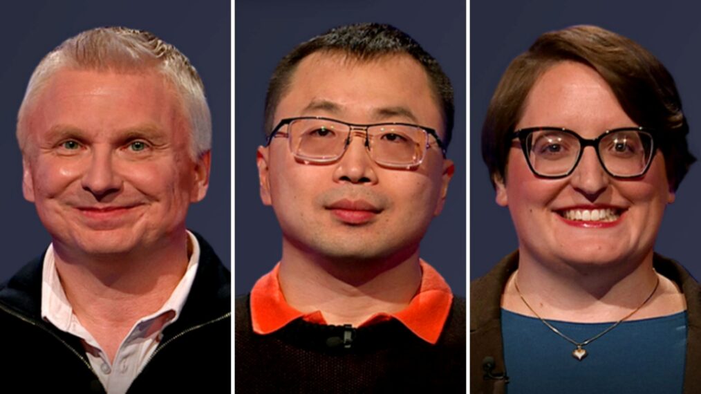 (from left) 'Jeopardy!' contestants Andrew Younger, Jamie Ding, and Erin Adams, on April 16, 2026