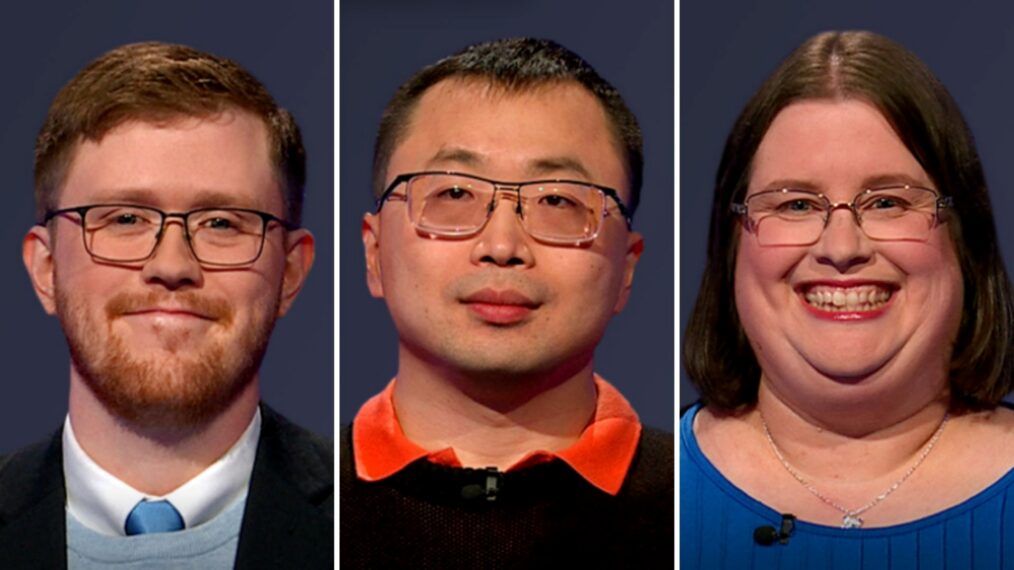 'Jeopardy!' contestants (from left) Erik Bubolz, Jamie Ding, and Catherine Hoffman, on April 13, 2026