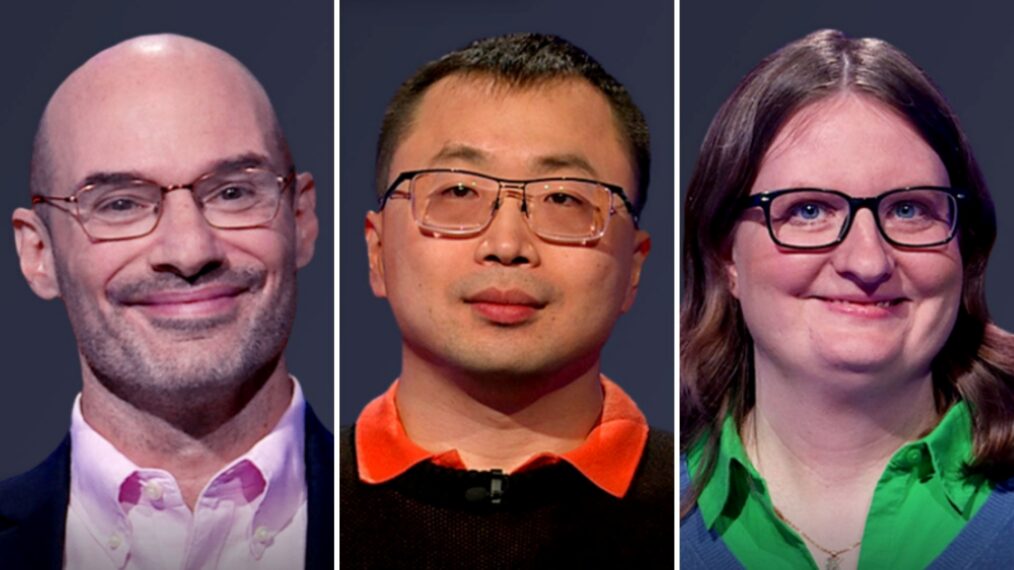 'Jeopardy!' contestants (from left) Greg Shahade, Jamie Ding, and Katrina Puckett, on April 27, 2026