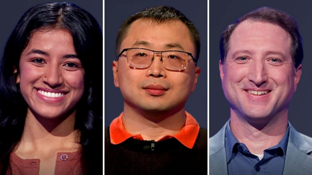 'Jeopardy!' contestants (from left) Divya Srijay, Jamie Ding, and Kevin Iannone, on April 7, 2026
