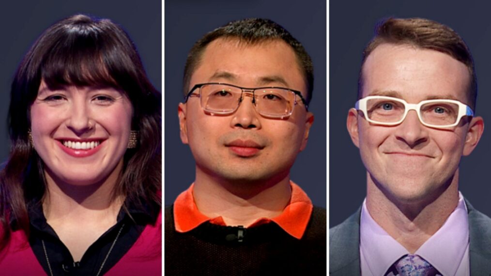(from left) 'Jeopardy' contestants Lydia Sekscenski, Jamie Ding, and Maz Ernst, on April 21, 2026