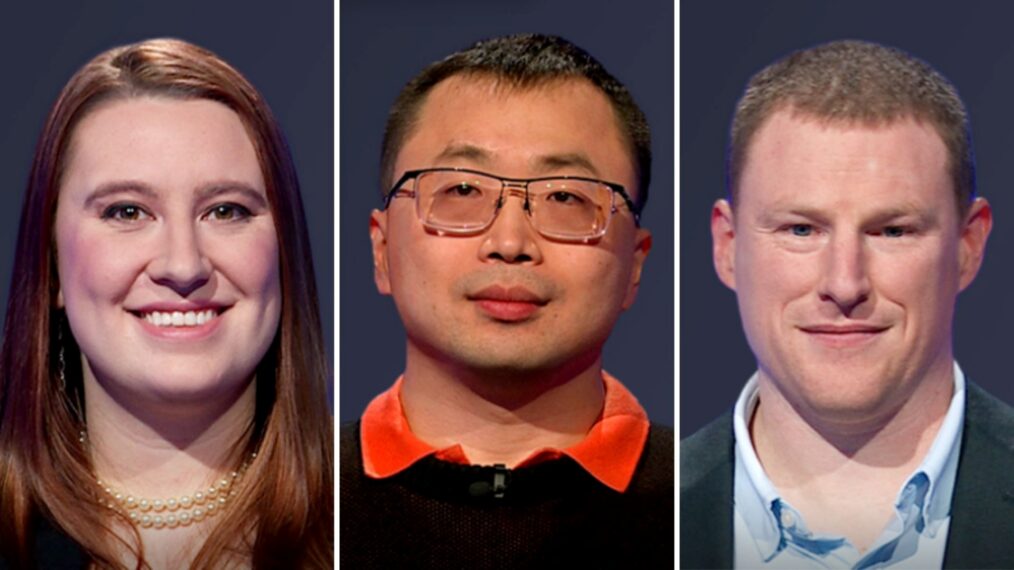 (from left) 'Jeopardy!' contestants Leighanna Mixter, Jamie Ding, and Patrick Nolan, on April 23, 2026