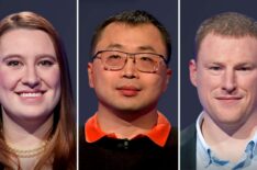 (from left) 'Jeopardy!' contestants Leighanna Mixter, Jamie Ding, and Patrick Nolan, on April 23, 2026
