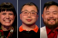 (from left) 'Jeopardy!' contestants Tini Howard, Jamie Ding, and Taotao Zhang on April 17, 2026