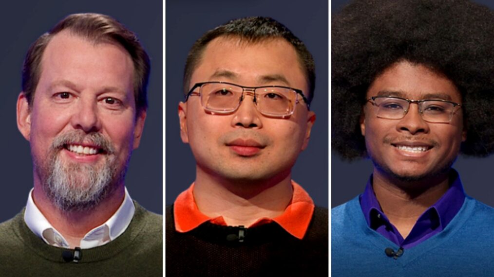 'Jeopardy!' contestants (from left) Zach Pollock, Jamie Ding, and Nicco Martinez, on April 24, 2026