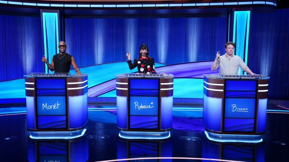 'Jeopardy! YouTube' contestants (from left) Monet X Change, Rebecca Black, and Brenan Lee Mulligan, on March 31, 2026