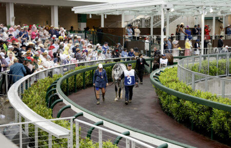 A view of the atmosphere during the Kentucky Derby 151 at Churchill Downs on May 03, 2025 in Louisville, Kentucky