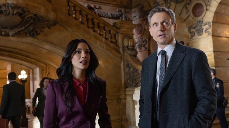 Odelya Halevi as A.D.A. Samantha Maroun, Tony Goldwyn as District Attorney Nicholas Baxter — 'Law & Order' Season 25 Episode 18 