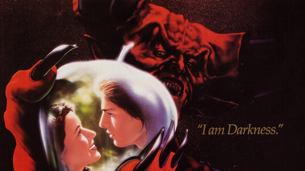 LEGEND, British poster, from left: Mia Sara, Tom Cruise, Tim Curry, 1985.