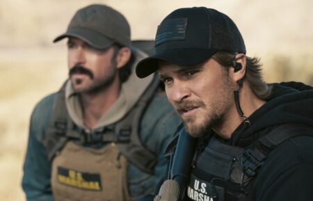 Luke Grimes as Kayce Dutton and Riley Green as Garrett in 'Marshals' Season 1 Episode 9