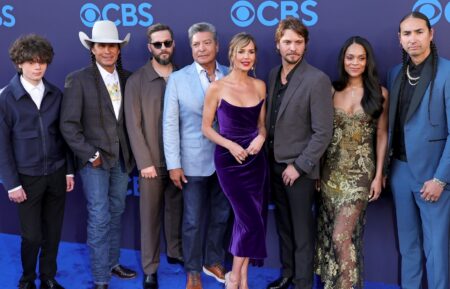 Brecken Merrill, Mo Brings Plenty, Logan Marshall-Green, Gil Birmingham, Arielle Kebbel, Luke Grimes, Ash Santos, and Tatanka Means attend CBS Fest 2026 at Paramount Pictures Studios on April 15, 2026 in Los Angeles, California.