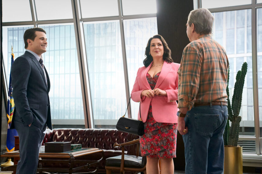 Jason Ritter, Melanie Lynskey, and Beau Bridges in 'Matlock' Season 2 Episode 14