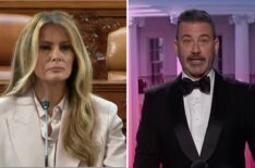 Melanie Trump (left), Jimmy Kimmel (right) on talk show