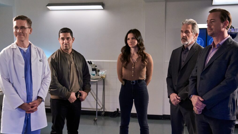 Brian Dietzen as Jimmy Palmer, Wilmer Valderrama as Special Agent Nicholas “Nick” Torres, Katrina Law as Special Agent Jessica Knight, Gary Cole as Special Agent Alden Parker, and Sean Murray as Special Agent Timothy McGee — 'NCIS' Season 23 Episode 12 'In Too Deep'