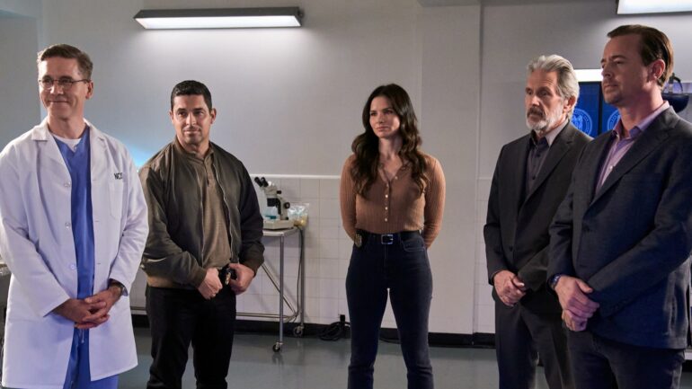 Brian Dietzen as Jimmy Palmer, Wilmer Valderrama as Special Agent Nicholas “Nick” Torres, Katrina Law as Special Agent Jessica Knight, Gary Cole as Special Agent Alden Parker, and Sean Murray as Special Agent Timothy McGee — 'NCIS' Season 23 Episode 12 