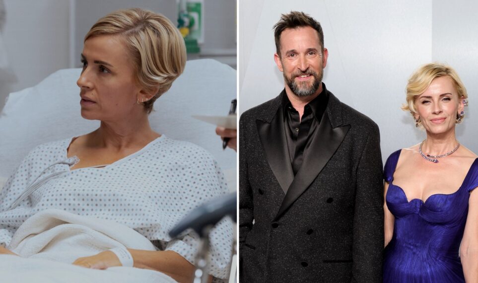 Sara Wyle in The Pitt Season 2, Noah Wyle and Sara Wyle on the Vanity Fair Oscars Party red carpet