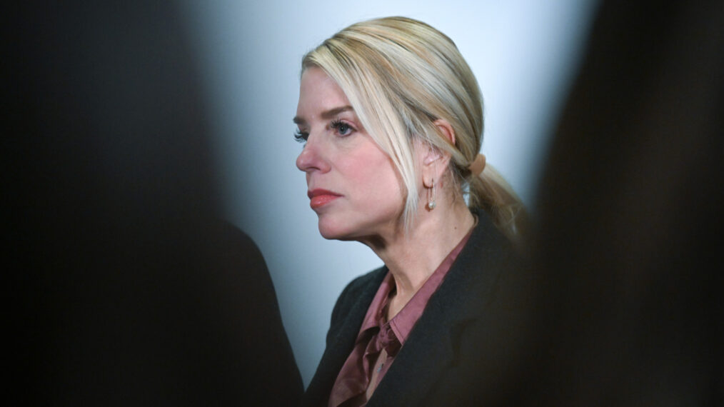 U.S. Attorney General Pam Bondi answers questions from the media at the United States Capitol on March 18, 2026, in Washington, D.C.