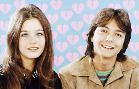 Susan Dey and David Cassidy collage with broken hearts