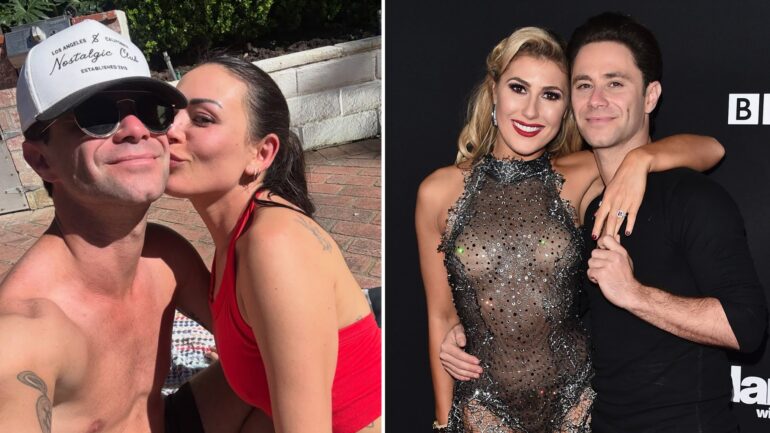 Left: Sasha Farber and Janel Parrish. Right: Sasha Farber and Emma Slater