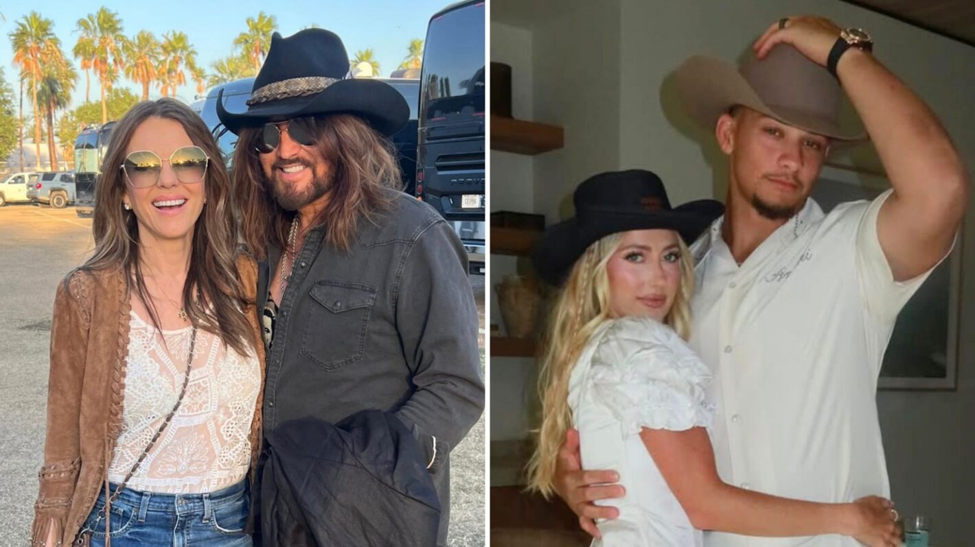Elizabeth Hurley, Billy Ray Cyrus, Patrick Mahomes, and Brittany Mahomes at Stagecoach 2026