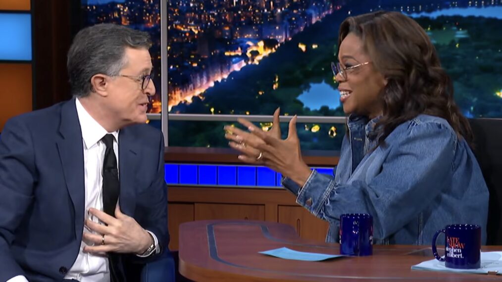 Stephen Colbert and Oprah Winfrey