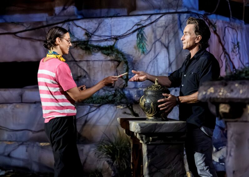Genevieve Mushaluk and Jeff Probst in 'Survivor 50' Episode 6 tribal council