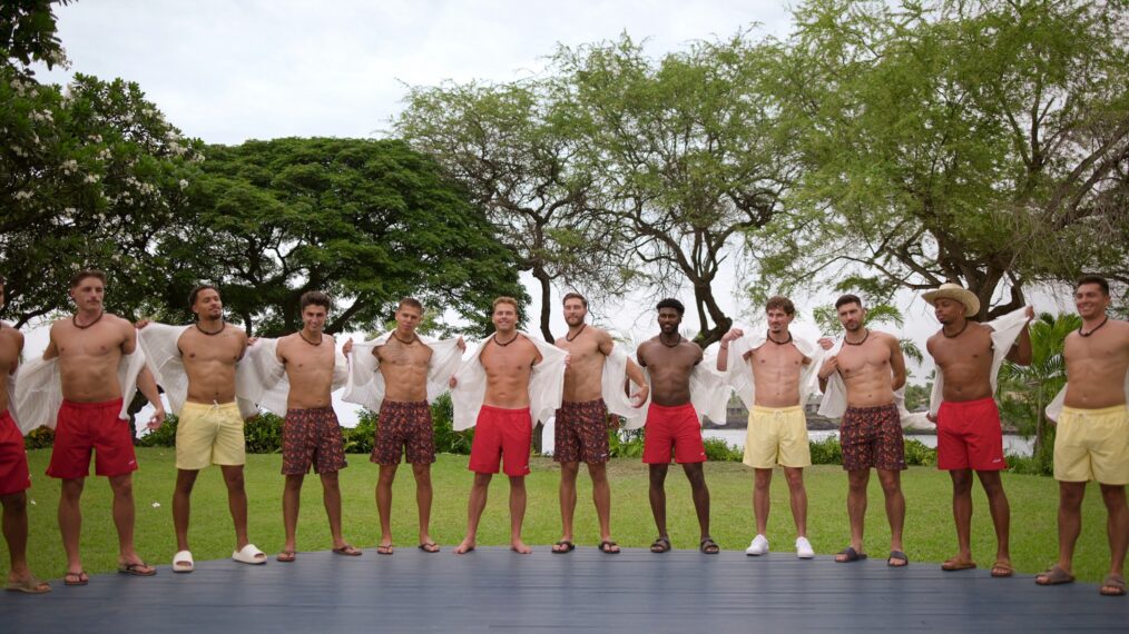 Temptation Island. (L to R) Bradley Bobbit, Malik Quisenberry, Zach Guzman, Preston Viltz, Kai Stone, Braeden Holliday, Xzavier Odom, Ethan McCormick, Kris Telhami, Clint Smith, Peter Cipriano in episode 201 of Temptation Island.