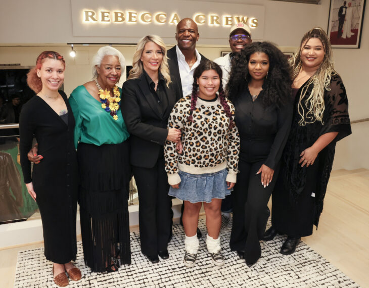 Naomi Burton-Crews, Anna King Lund, Rebecca Crews, Terry Crews, Miley Crews, Isaiah Crews, Tera Crews, and Azriel Crews attend Rebecca Crews Flagship VIP Grand Opening Cocktail Party on October 10, 2024 in Pasadena, California