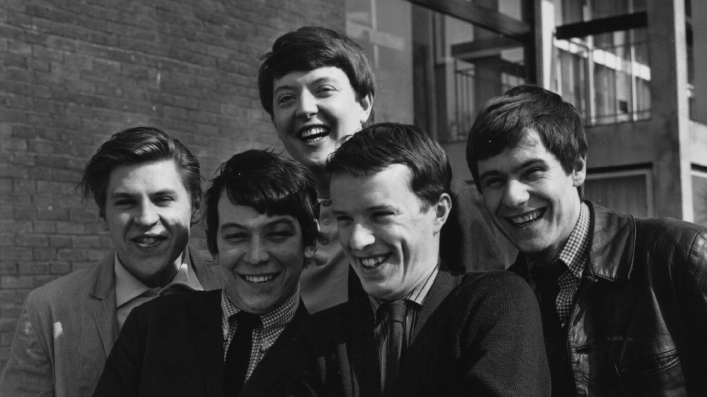 British pop group The Animals. From left to right: Alan Price, Eric Burdon, Chas Chandler (behind), John Steel, and Hilton Valentine.