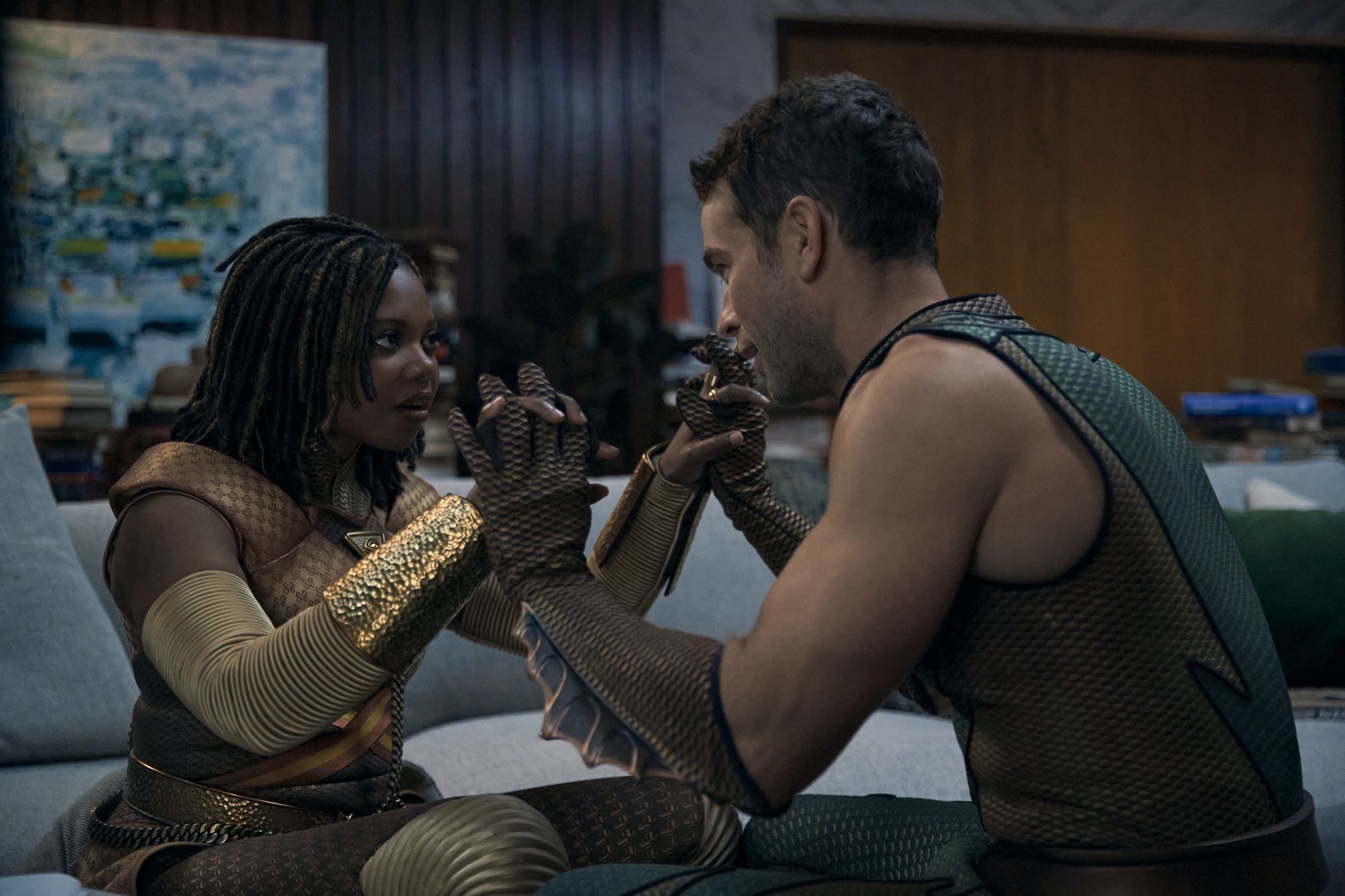 Susan Heyward (Sister Sage), Chace Crawford (The Deep) in The Boys Season 4