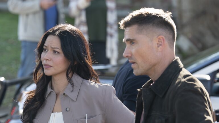 Melissa O'Neil as Lucy, Eric Winter as Tim — 'The Rookie' Season 8 Episode 16 "Out of Time"