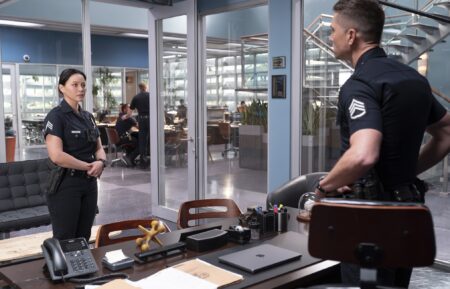 Melissa O'Neil as Lucy, Eric Winter as Tim — 'The Rookie' Season 8 Episode 18 