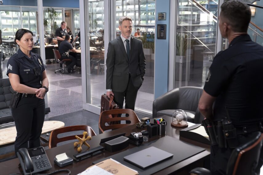 Melissa O'Neil as Lucy, Shawn Ashmore as Wesley, and Eric Winter as Tim — 'The Rookie' Season 8 Episode 18 "The Bandit"