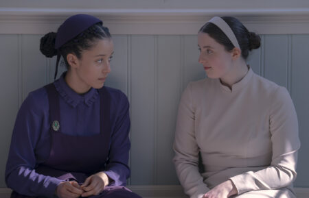 Chase Infiniti as Agnes and Lucy Halliday as Daisy in 'The Testaments' Season 1 Episode 3