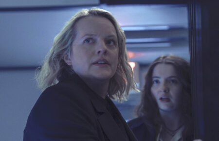Elisabeth Moss as June Osborne and Lucy Halliday as Daisy in 'The Testaments' Season 1 Episode 3
