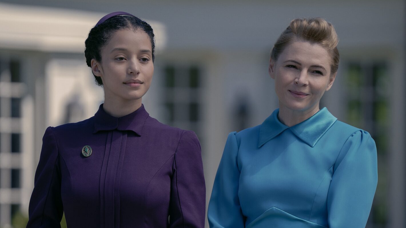 Chase Infiniti as Agnes and Amy Seimetz as Paula in 'The Testaments' Episode 4