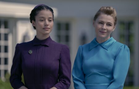 Chase Infiniti as Agnes and Amy Seimetz as Paula in 'The Testaments' Episode 4