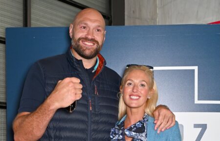 Tyson Fury and Paris Fury attend the match between Como 1907 and FC Internazionale at Giuseppe Sinigaglia Stadium on May 23, 2025 in Como, Italy.