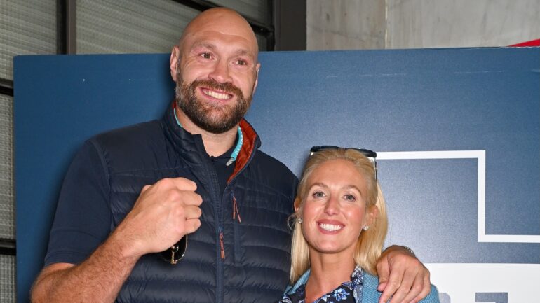Tyson Fury and Paris Fury attend the match between Como 1907 and FC Internazionale at Giuseppe Sinigaglia Stadium on May 23, 2025 in Como, Italy.