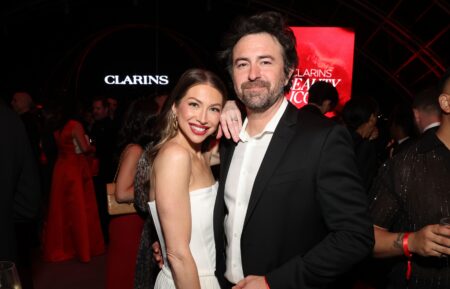 Stassi Schroeder and Beau Clark attend Clarins Celebrates Beauty Icons at Academy Museum of Motion Pictures on March 21, 2025