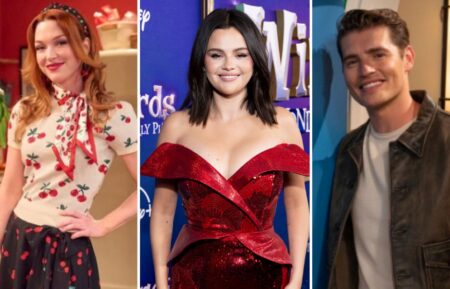 (from left) Jennifer Stone, Selena Gomez, and Gregg Sulkin for Season 3 of "Wizards Beyond Waverly Place"