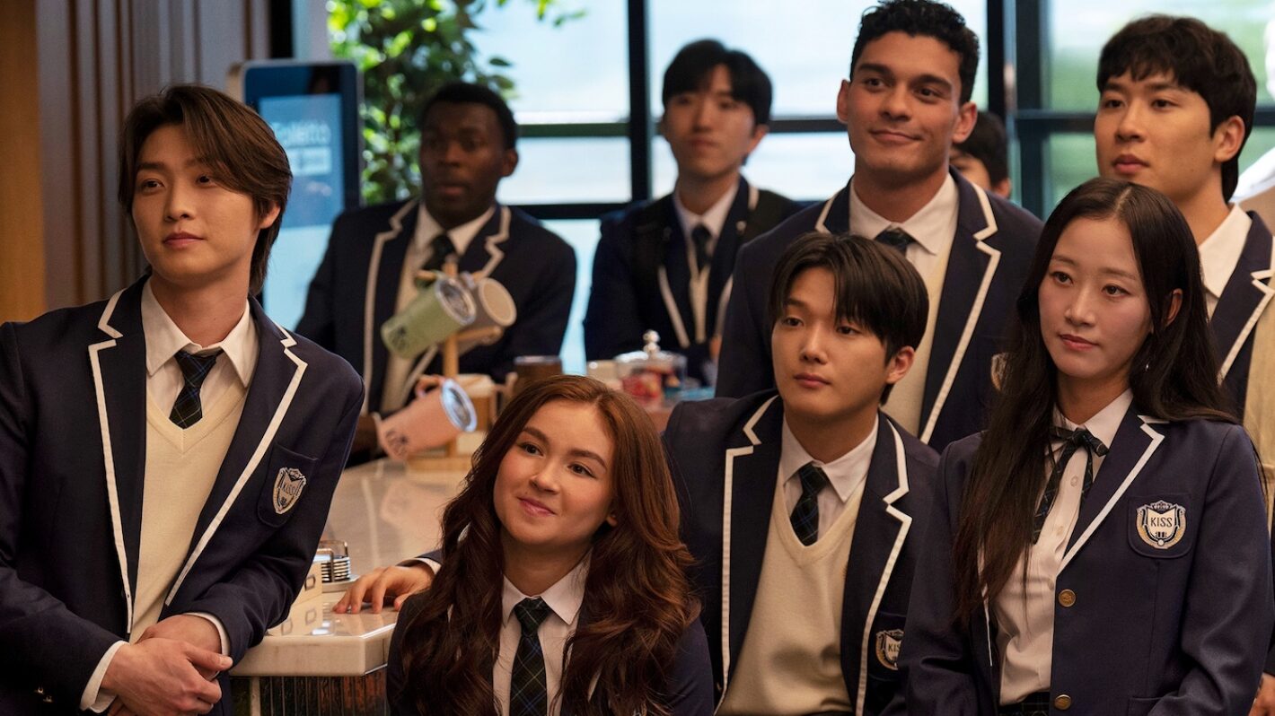 Sang Heon Lee as Min Ho Moon, Sule Thelwell as Marius, Anna Cathcart as Kitty Song Covey, Minyeong Choi as Dae Heon Kim, Anthony Keyvan as Quincy 'Q' Shabazian, Gia Kim as Yuri Han, Joshua Hyunho Lee as Jin, Hojo Shin as Jiwon in episode 30 of XO, Kitty.