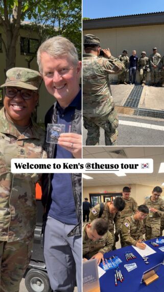 Ken Jennings with military members on his USO Tour 2026